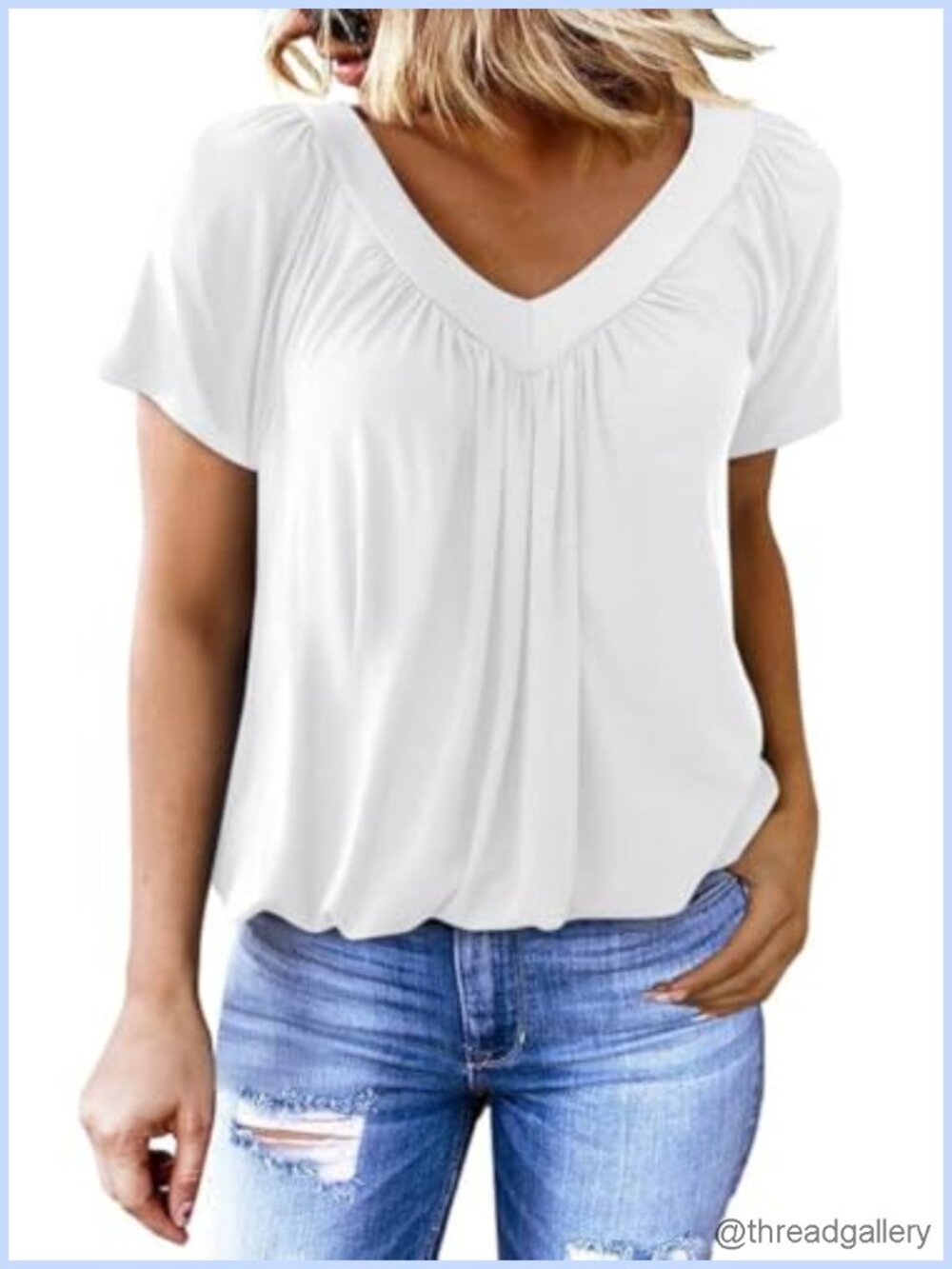 Women's Casual V Neck Short Sleeve Tunic T Shirt Loose Fit Summer Top